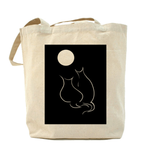 Сумка шоппер Кот и кошка лунной ночью
