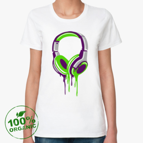 Женская футболка из органик-хлопка наушники  headphones