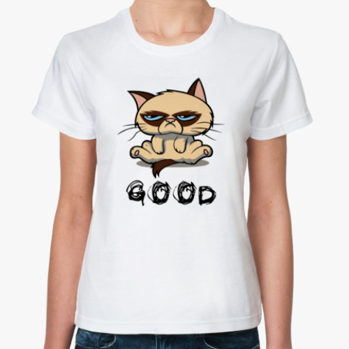 Классическая футболка Недовольный кот ( Grumpy cat )