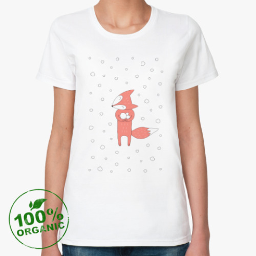 Женская футболка из органик-хлопка Лисенок и снегопад