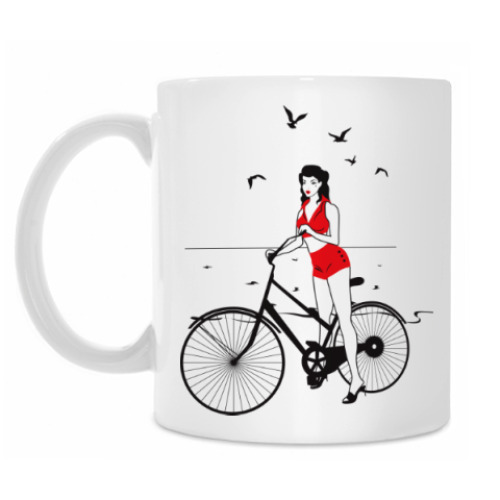 Кружка Девушка с велосипедом в стиле пин ап