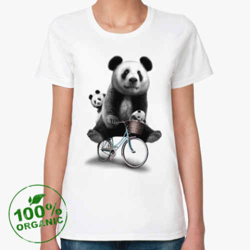 Женская футболка из органик-хлопка Панды на велосипеде
