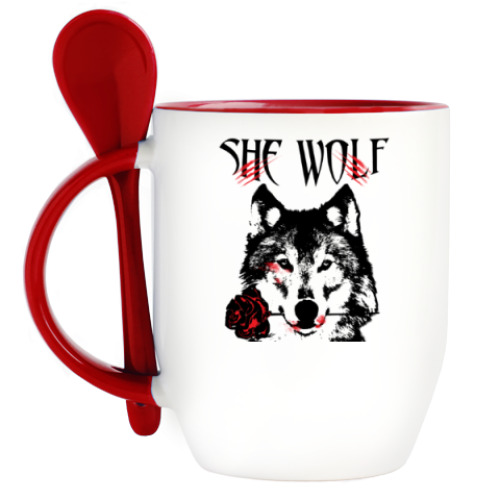 Кружка с ложкой She Wolf -  Волчица