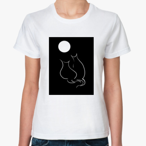 Классическая футболка Кот-кошка-ночь-луна