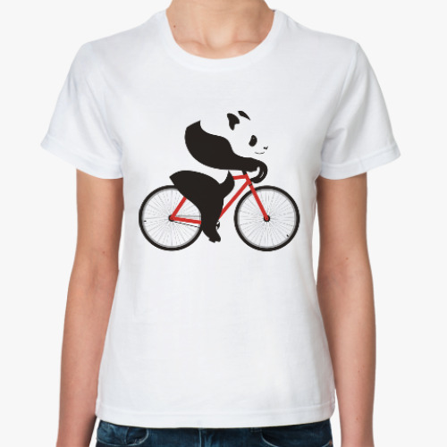 Классическая футболка Медведь панда на велосипеде