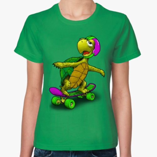 Женская футболка Черепаха на скейте