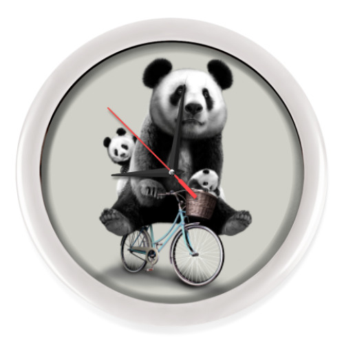 Настенные часы Панды на велосипеде