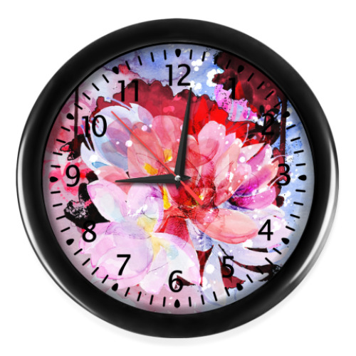 Настенные часы акварельная абстракция из цветов