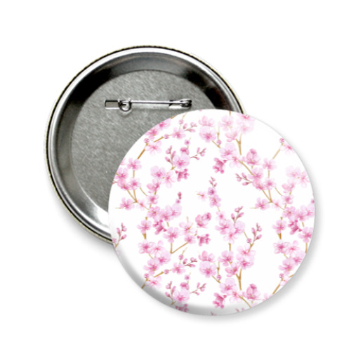 Значок 58мм Весенняя сакура цветущая вишня маленькие цветы