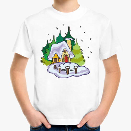 Детская футболка Дом,дерево,снег