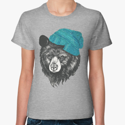 Женская футболка Медведь в шапке