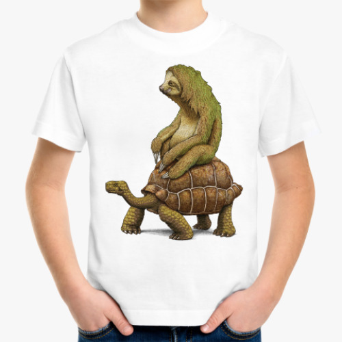 Детская футболка Ленивец на черепахе