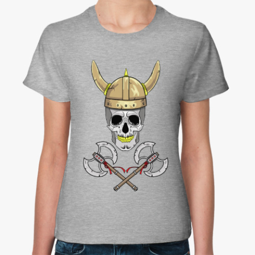 Женская футболка Череп викинга в шлеме с рогами