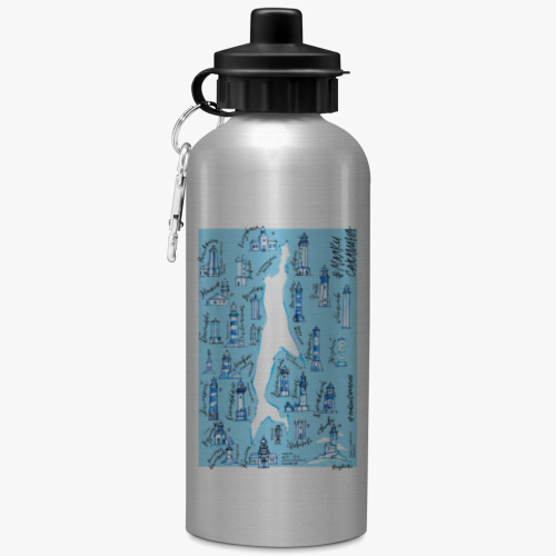 Спортивная бутылка/фляжка карта с маяками острова Сахалин