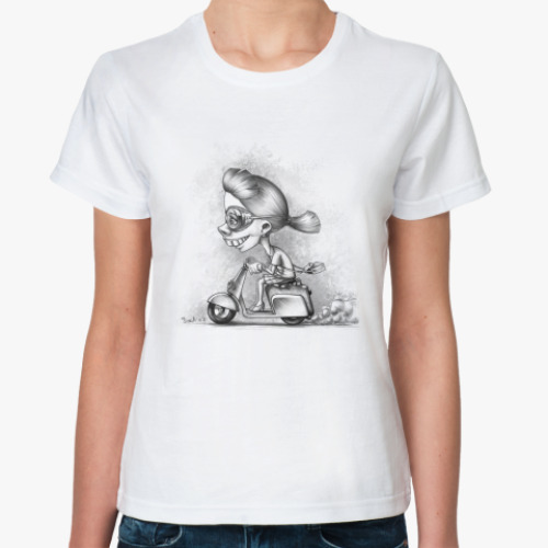 Классическая футболка Девочка на мотороллере