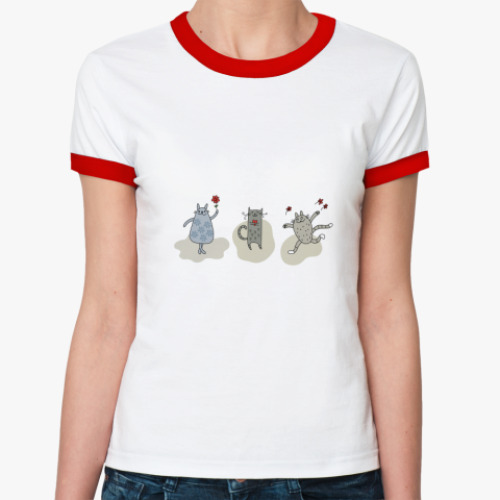 Женская футболка Ringer-T Влюбленные коты