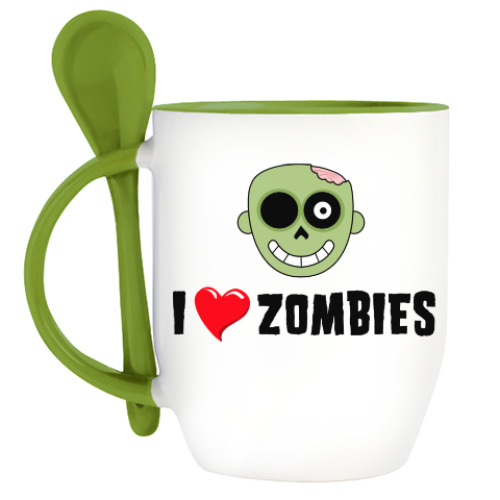 Кружка с ложкой I love zombies