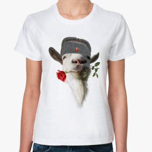 Классическая футболка Коза с розой. Символ 2015