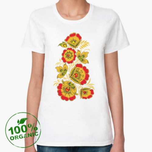 Женская футболка из органик-хлопка Хохломская роспись (цветы)