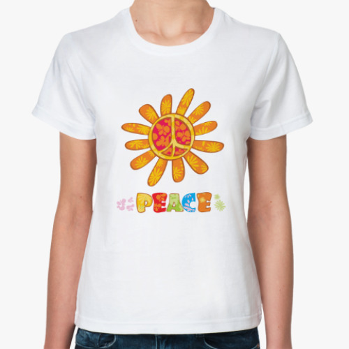 Классическая футболка Цветы,яркое солнце-мир всем!