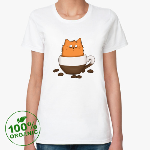 Женская футболка из органик-хлопка Кофейный кот