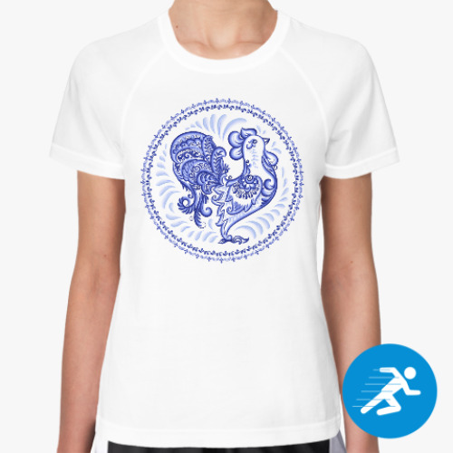 Женская спортивная футболка Петух в стиле Гжель