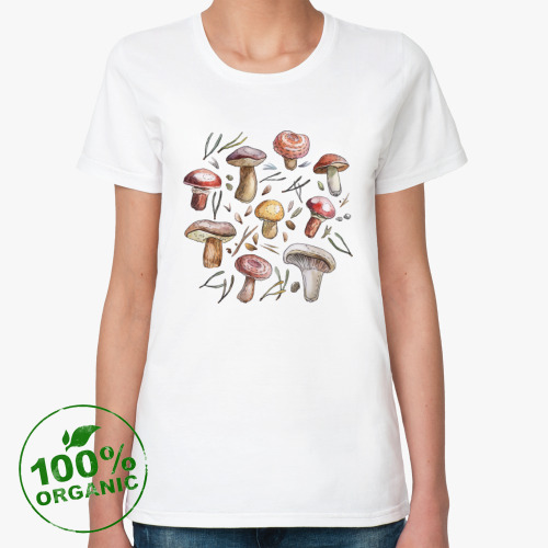Женская футболка из органик-хлопка Принт с лесными грибами