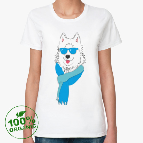 Женская футболка из органик-хлопка Собака в шарфике
