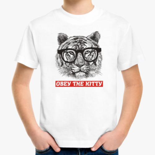 Детская футболка Obey. Кот. Кошка. Cat. Kitty.