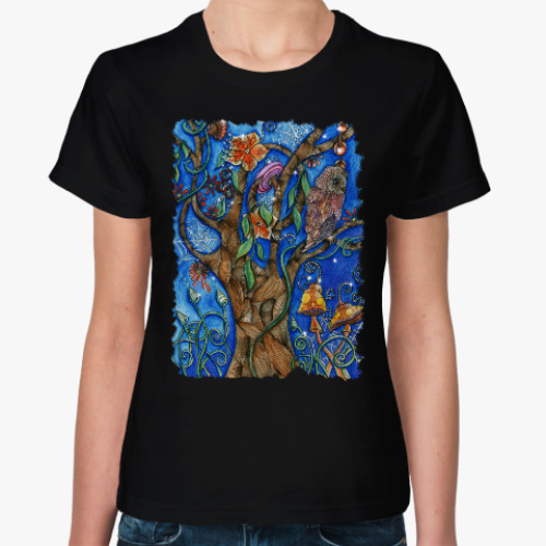 Женская футболка Сова в волшебном лесу