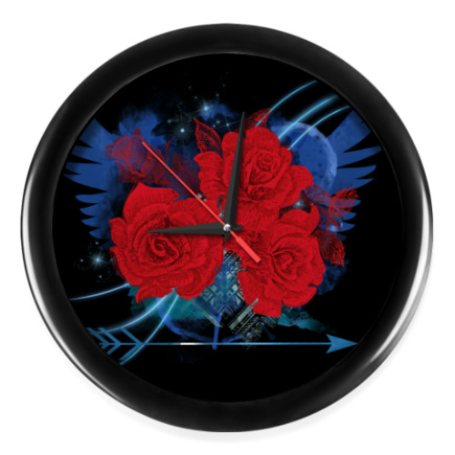 Настенные часы Красные розы и крылья