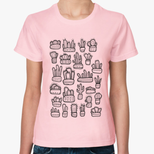 Женская футболка Коллекция смешных кактусов в горшочках