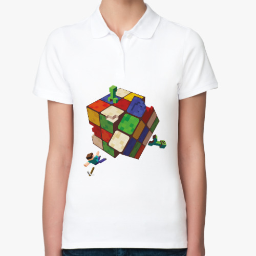 Женская рубашка поло Майнкрафт и кубик Рубика