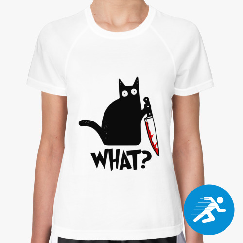 Женская спортивная футболка Кот с ножом What Cat