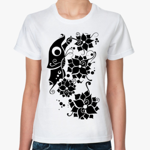 Классическая футболка бабочка и цветы
