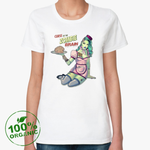 Женская футболка из органик-хлопка Зомби девушка, Zombie Girl, Ужасы, Скелет, Секси