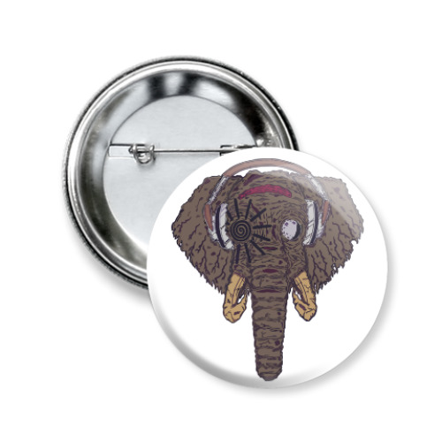 Значок 50мм Слон в наушниках