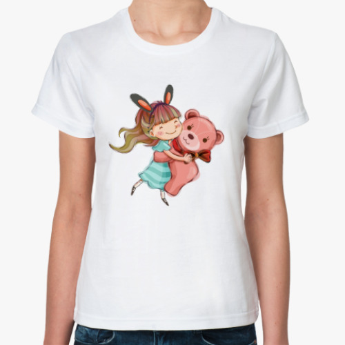 Классическая футболка  девочка и медвежонок