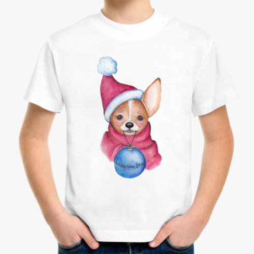 Детская футболка Новогодняя собачка с шариком