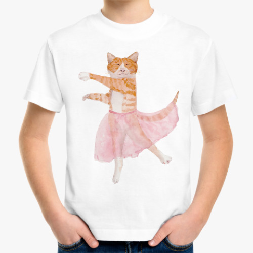 Детская футболка Балетный кот, акварель