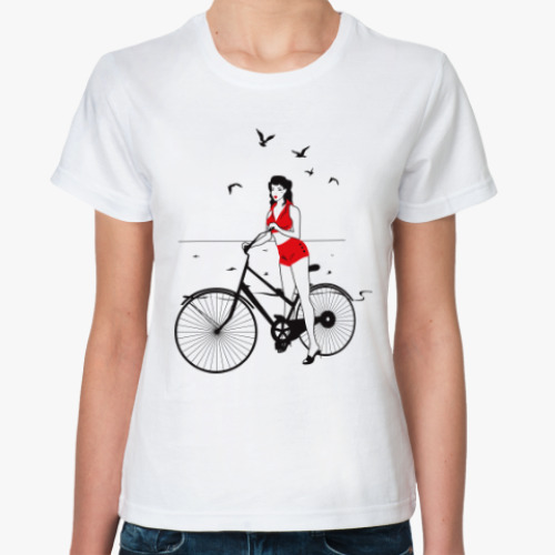 Классическая футболка Девушка с велосипедом в стиле пин ап