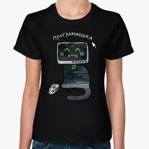 Женская футболка Черная кошка программист