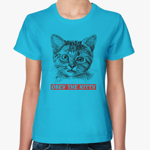 Женская футболка Obey. Кот. Кошка. Cat. Kitty.