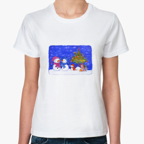 Классическая футболка Новогодние снеговики