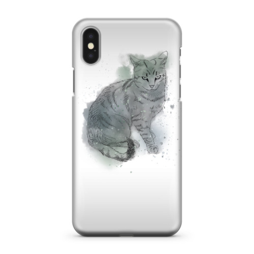 Чехол для iPhone X Серый сердитый кот