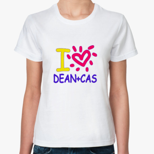 Классическая футболка Supernatural - I love Dean+Cas