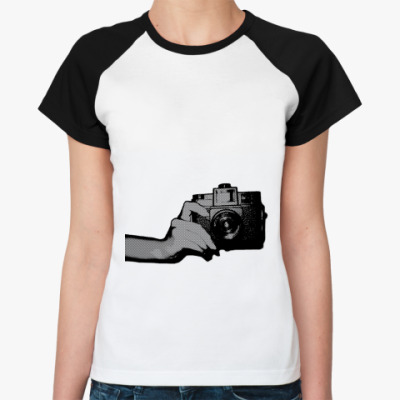 Фото Женская футболка реглан, бел/черн