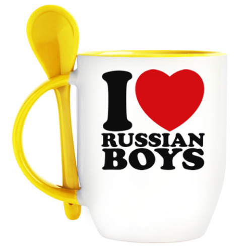 Кружка с ложкой Люблю русских парней