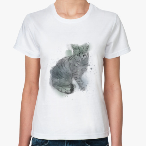Классическая футболка Серый сердитый кот