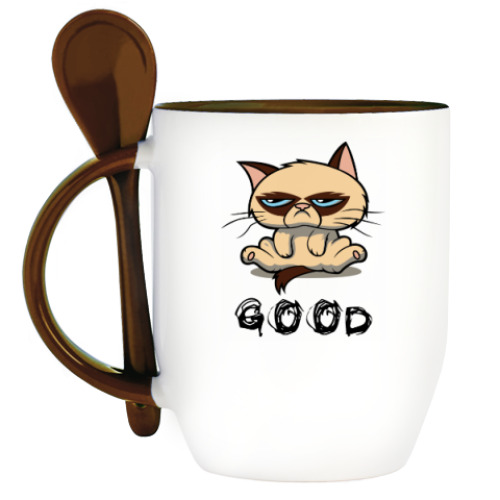 Кружка с ложкой Недовольный кот ( Grumpy cat )